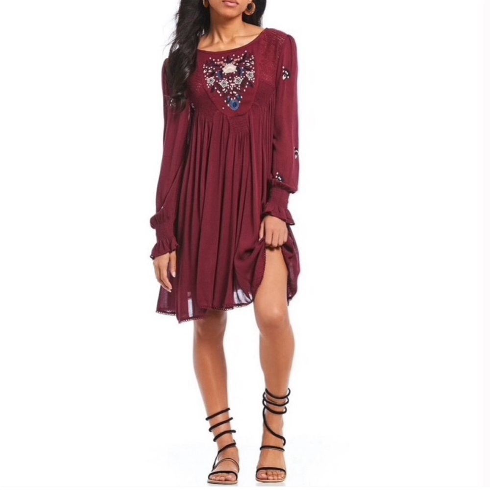 Free People Burgundy Long Sleeve Dress